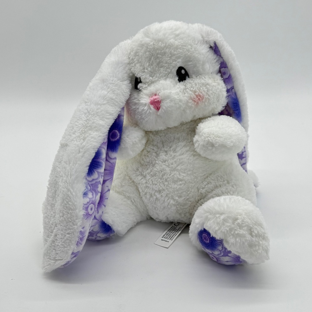 Aurora Lopsie Wopsie Bunny Plush White Purple Floral Ears Rabbit 08723 NWT 10"